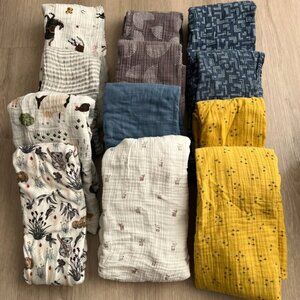 12 Assorted Cotton Swaddles from Crate & Barrel, Country Road etc